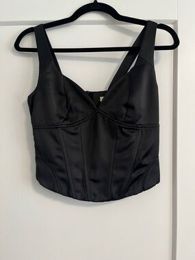 Jason Wu Black Satin Corset Crop Top